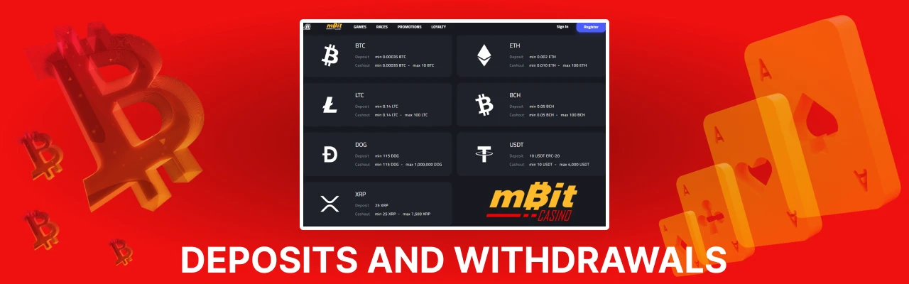 Deposit and withdrawals at mbit casino