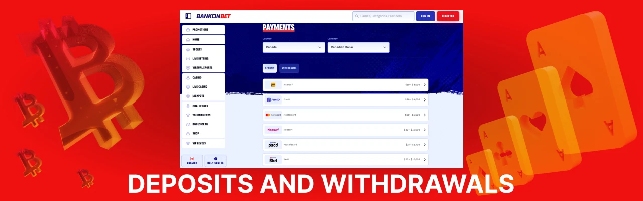 Deposit and withdrawals at bankonbet