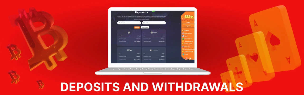 Deposit and withdrawals at wazamba casino